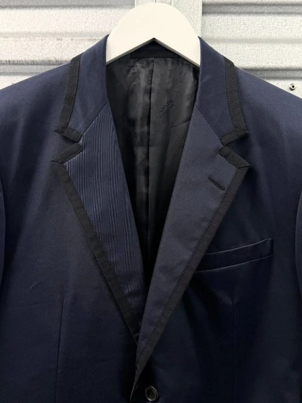 LANVIN Dark Blue Black Grosgrain Trim Blazer Jacket ALBER ELBAZ ERA
